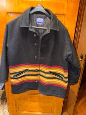 Pendleton Black Wool Kids Pea Coat with Multicolor Stripes